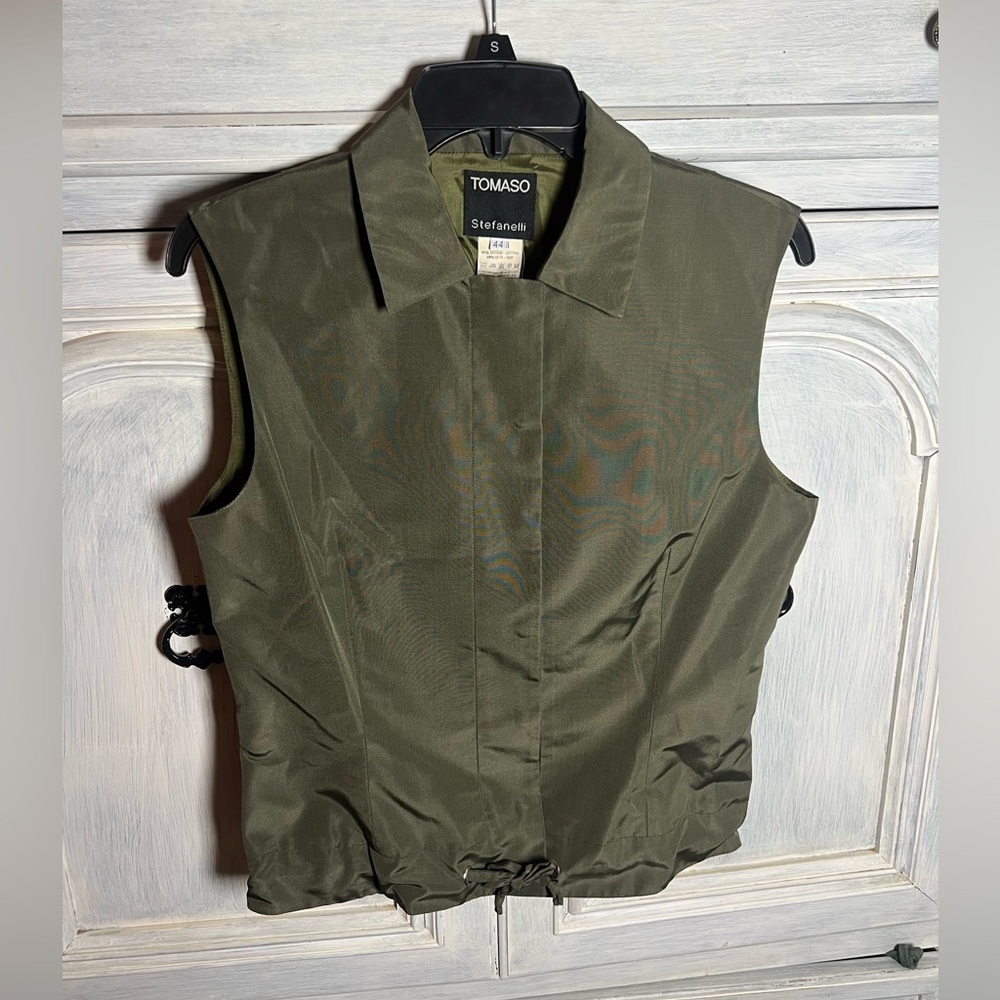 Vintage Y2K Tomaso Stefanelli Olive‎ Green Utility Vest Italian Minimalist